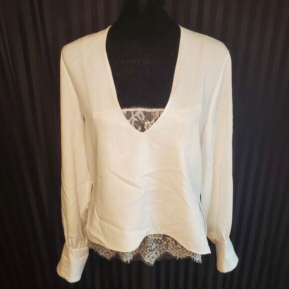 Zara Woman Plunge V Neck White Lace Blouse SZ Small - Picture 2 of 10